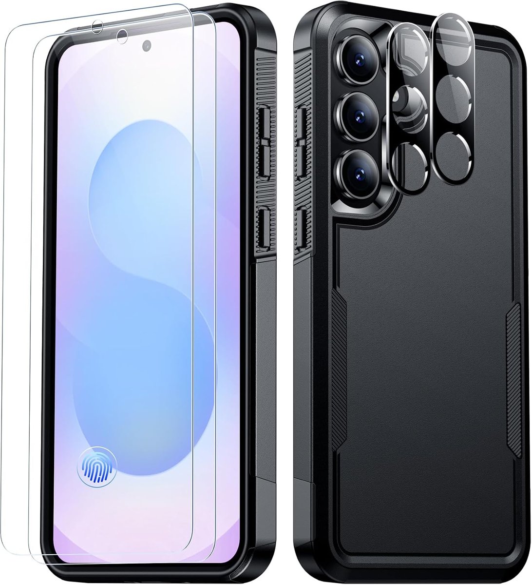 SPIDERCASE Rugged Case for Galaxy S25 FE with Screen & Lens Protectors — Black