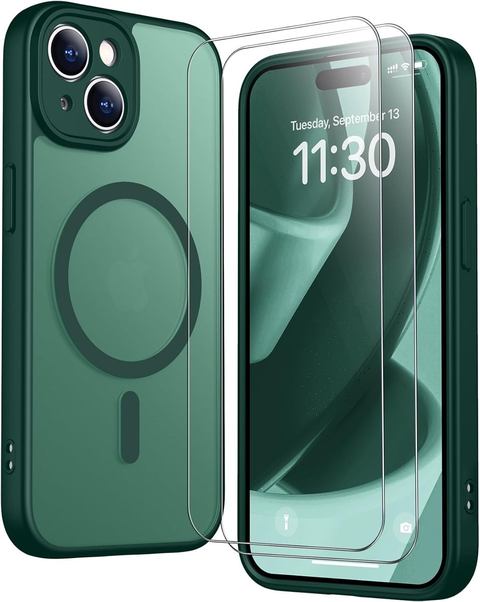 SPIDERCASE Magnetic Translucent Matte Case for iPhone 15 — Forest Green