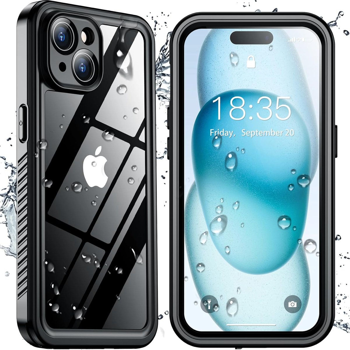 SPIDERCASE IP68 Waterproof Case for iPhone 15 — Black / Clear