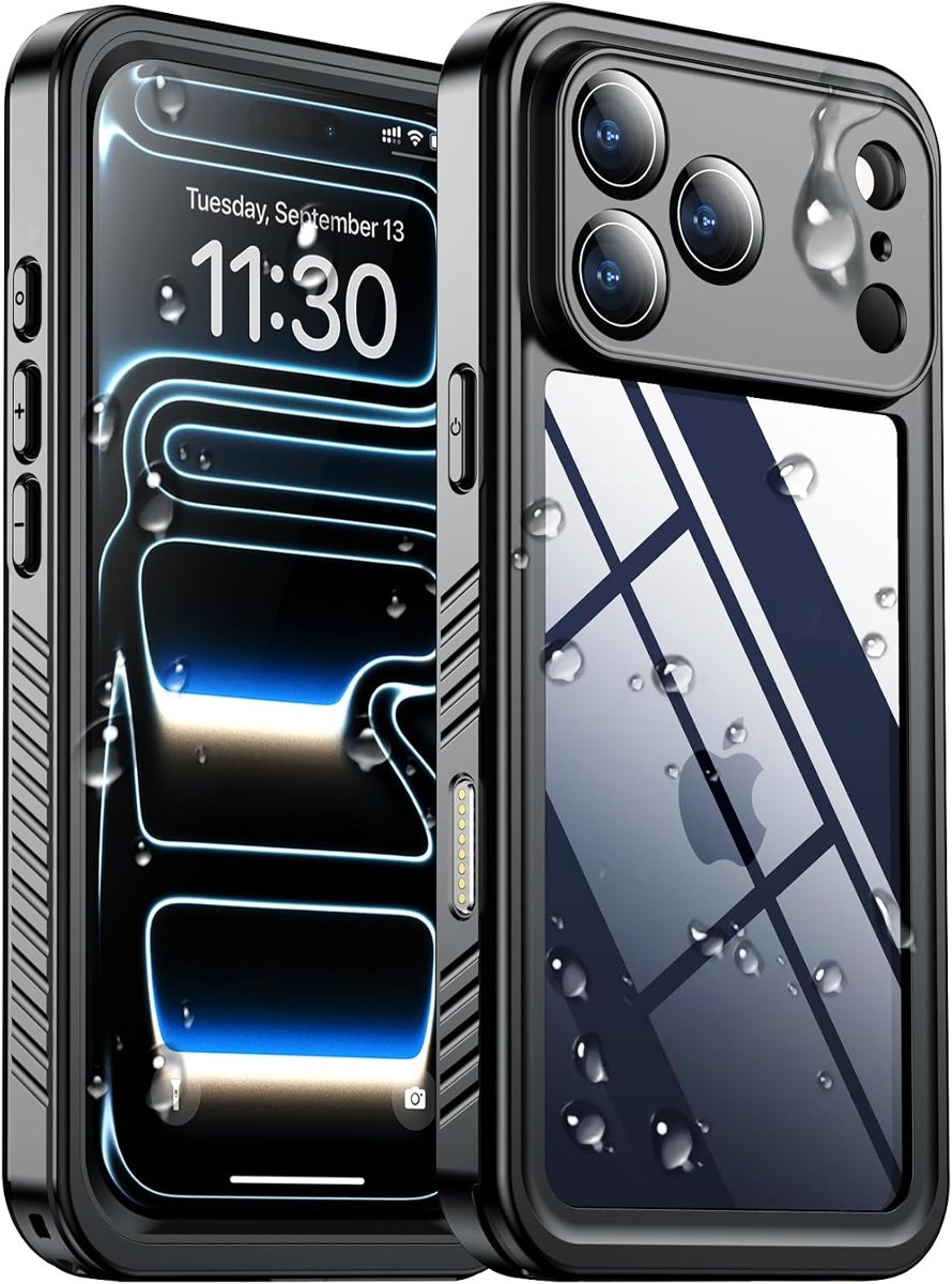 SPIDERCASE IP68 Waterproof Case for iPhone 17 Pro — Black / Clear
