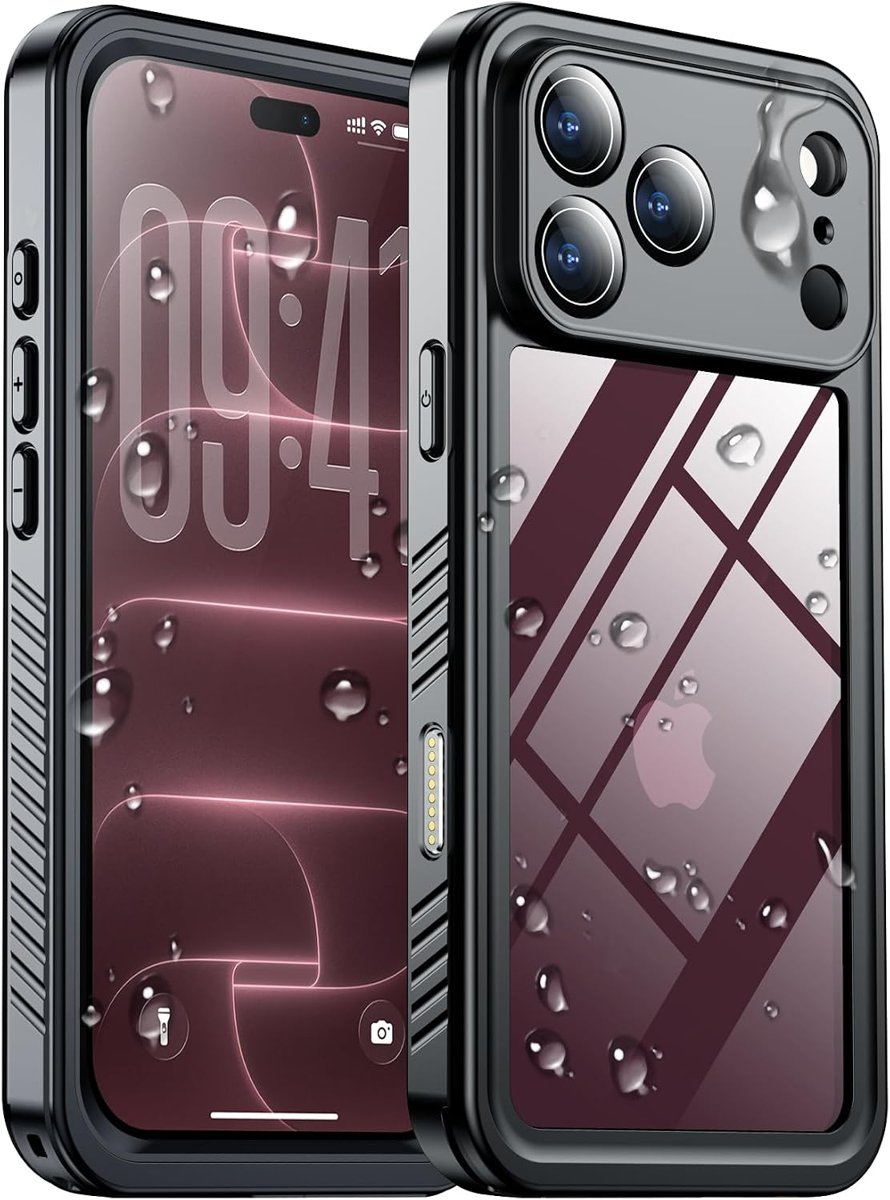 SPIDERCASE IP68 Waterproof Case for iPhone 18 Pro — Black / Clear