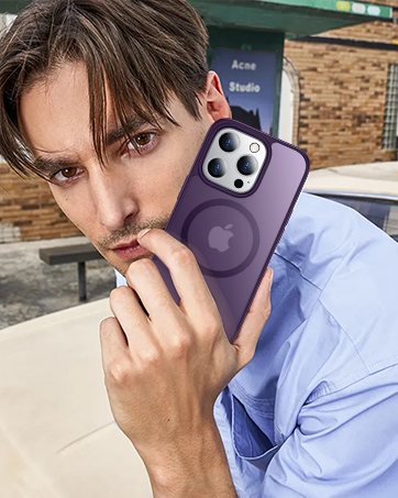 A man in a blue shirt holding a purple SPIDERCASE case
